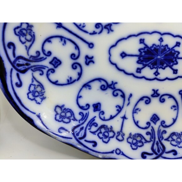 ANTIQUE CONWAY FLOW BLUE OVAL PLATE WITH EXTRAVAGANT PATTERN~10 3/4" LONG X 8" W - Picture 5 of 15